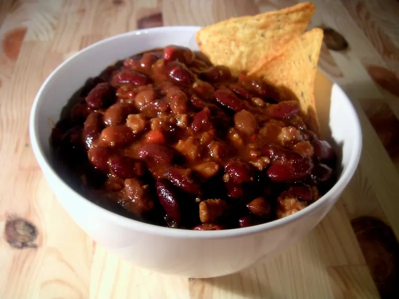 Bowl of chilli con carne with kidney beans