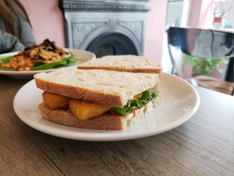Fish finger sandwich on a plate