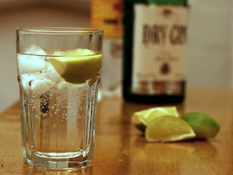 Gin and tonic with ice and lime