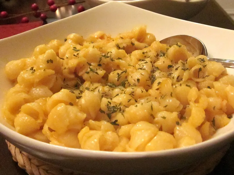 Baked macaroni cheese in a bowl