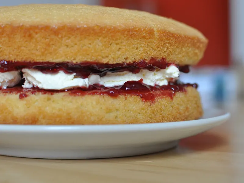 Victoria sponge filled with jam and cream